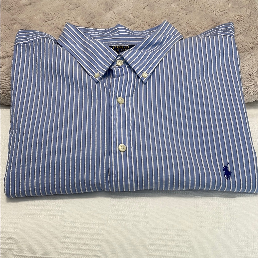Polo by Ralph Lauren Blue and White Casual Button Down Shirt